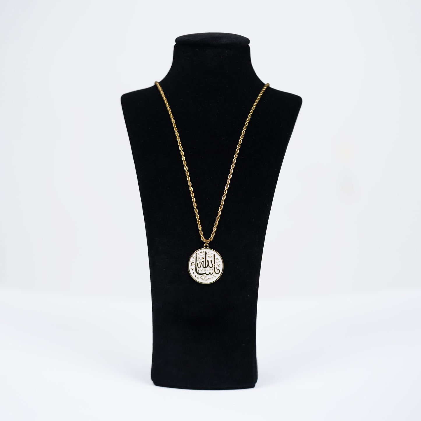 Twist Gold Necklace With White Mashallah Pendent