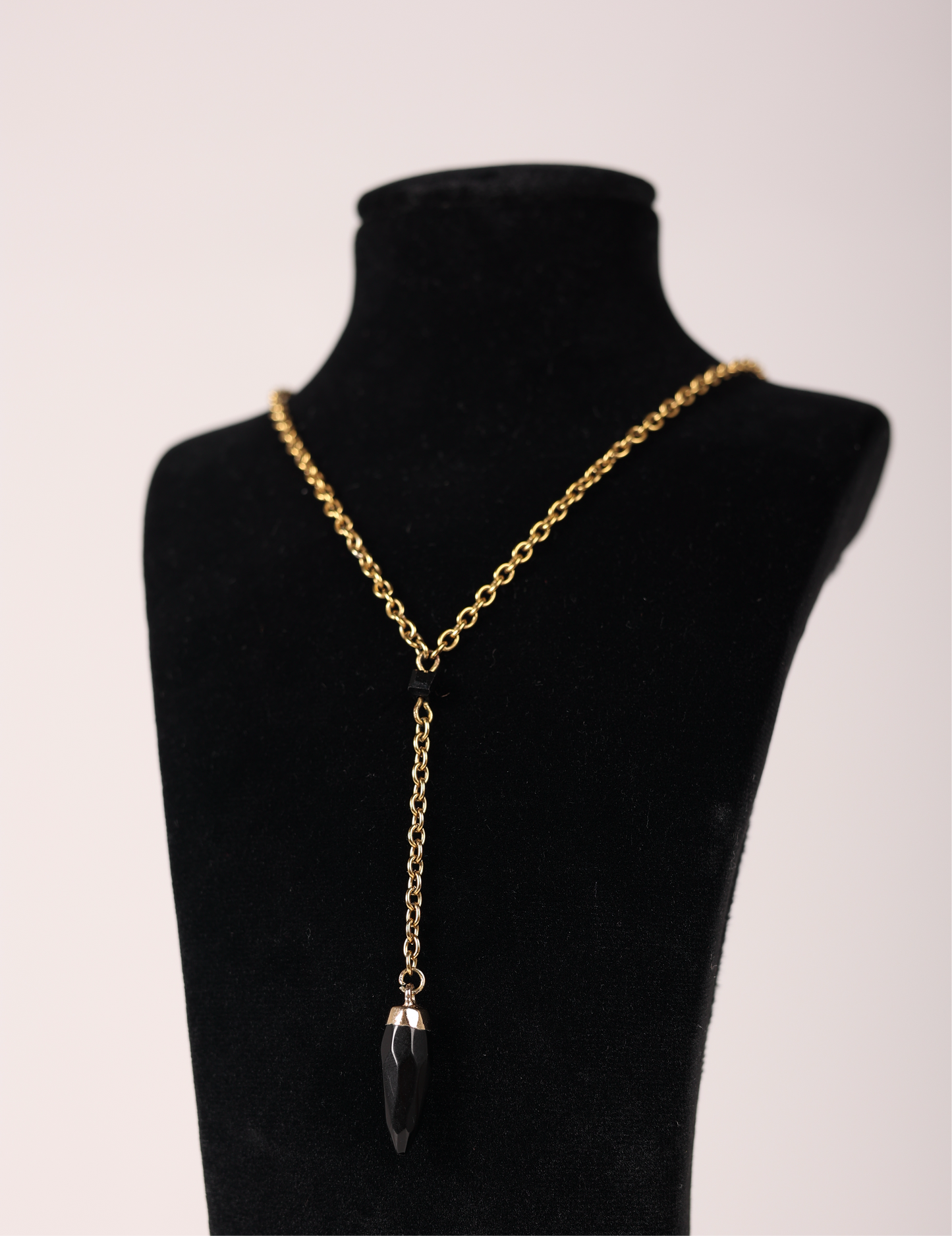 Satellite Gold Necklace With Black Stone Pendant