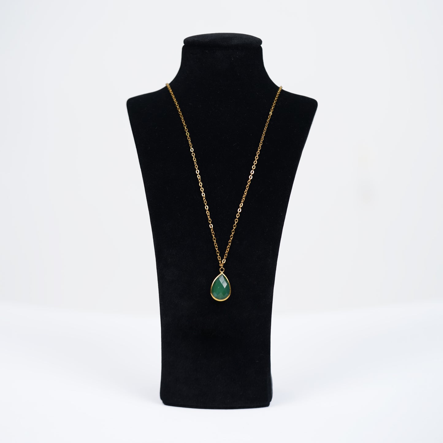 Satellite Gold Necklace with Green Stone Pendent