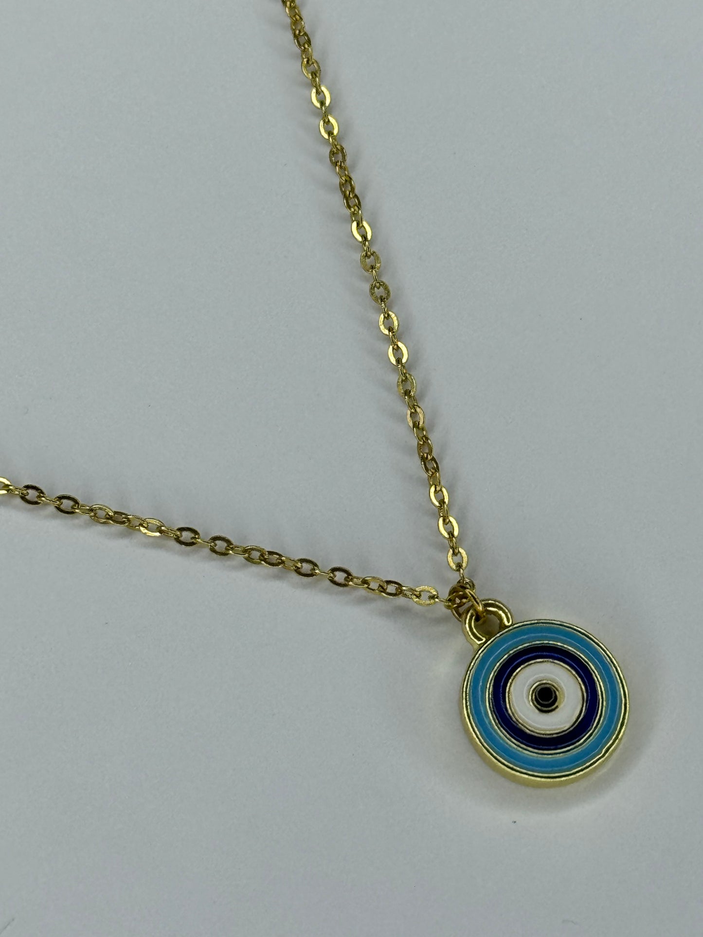 Satellite Gold Necklace with Blue Evil Eye Pendant