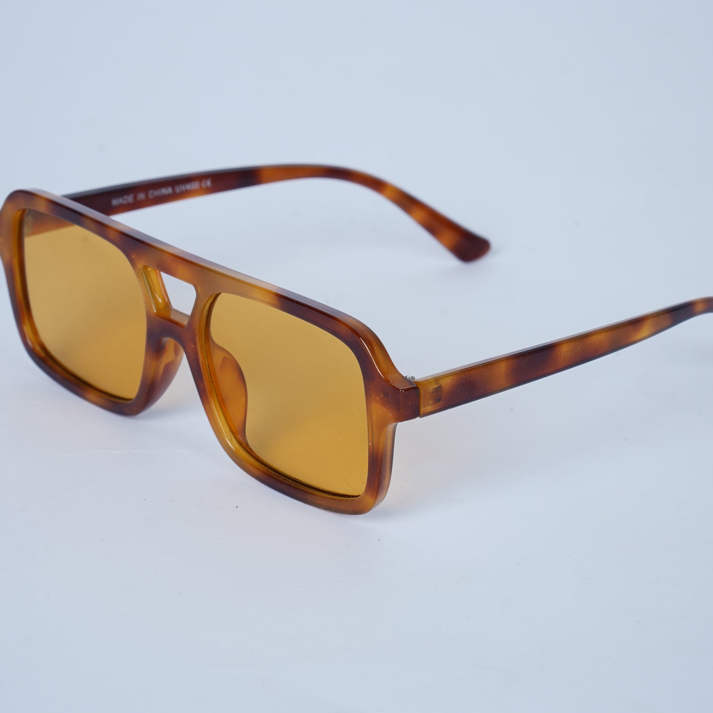 Unisex Brown Marble Square Sunglasses with Amber Lenses & Bold Acetate Frame