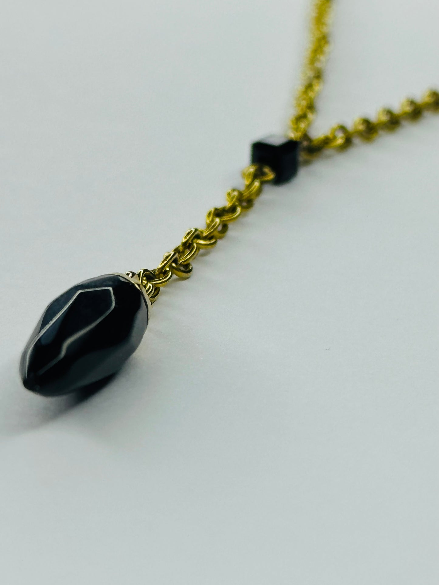 Satellite Gold Necklace With Black Stone Pendant