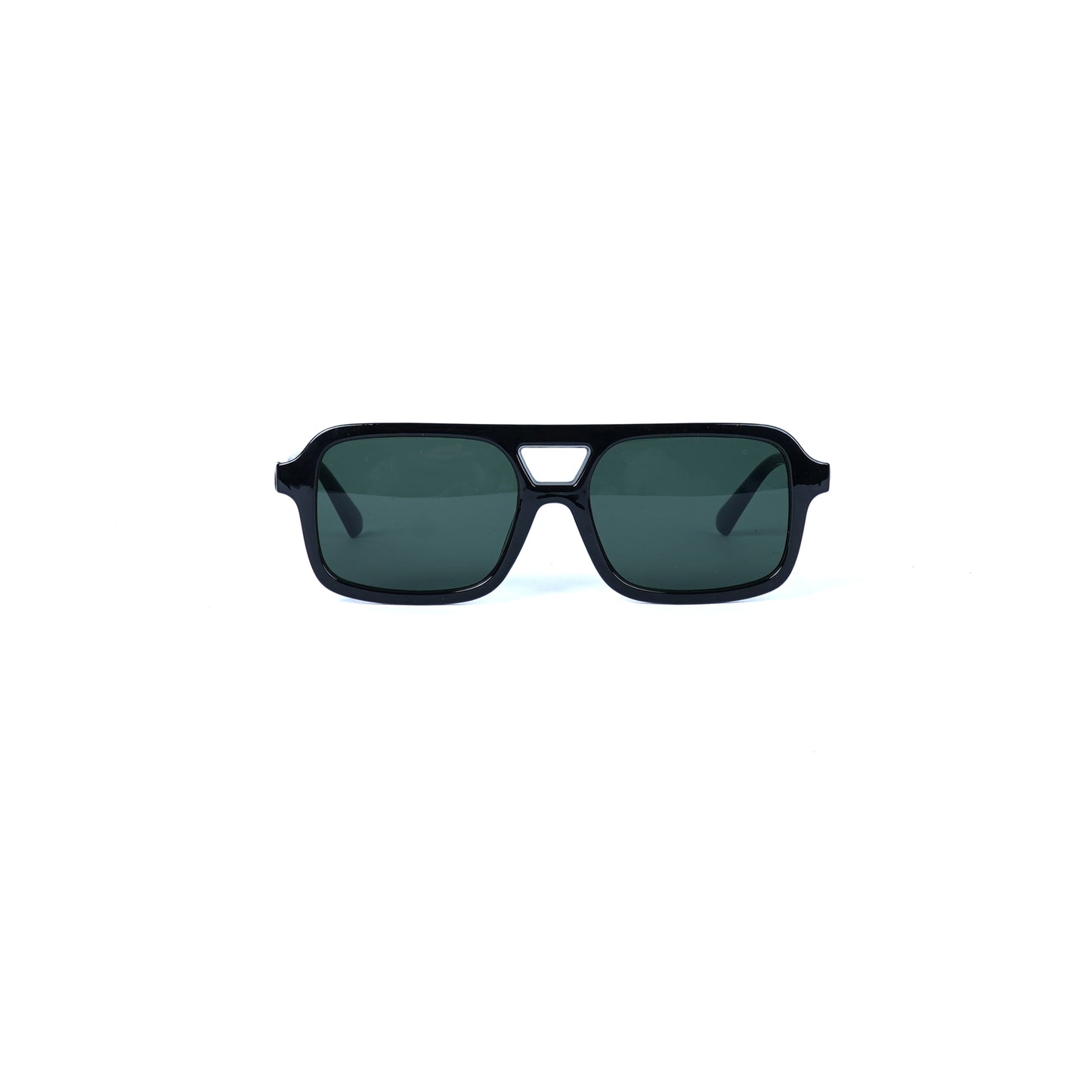 Unisex Black Rectangle Sunglasses with Green Lenses & Solid Frame