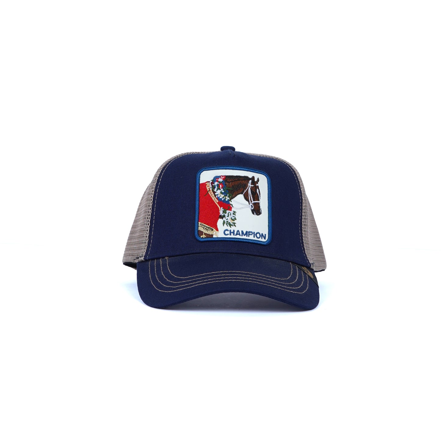 Unisex Mesh Cap with Champion Horse (Navy, Beige & Sky Blue)