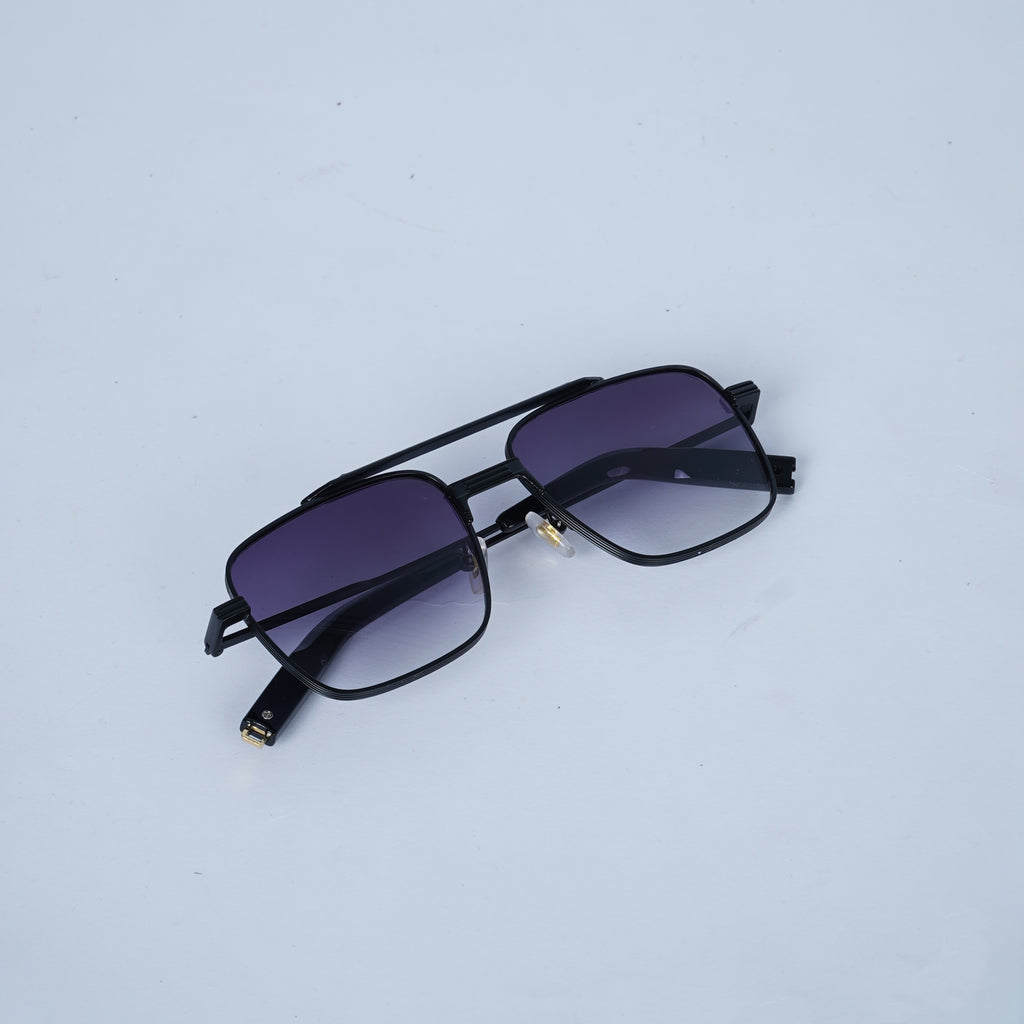 Unisex Flat-Top Black Sunglasses with Gradient Grey Lenses & Thin Metal Frame