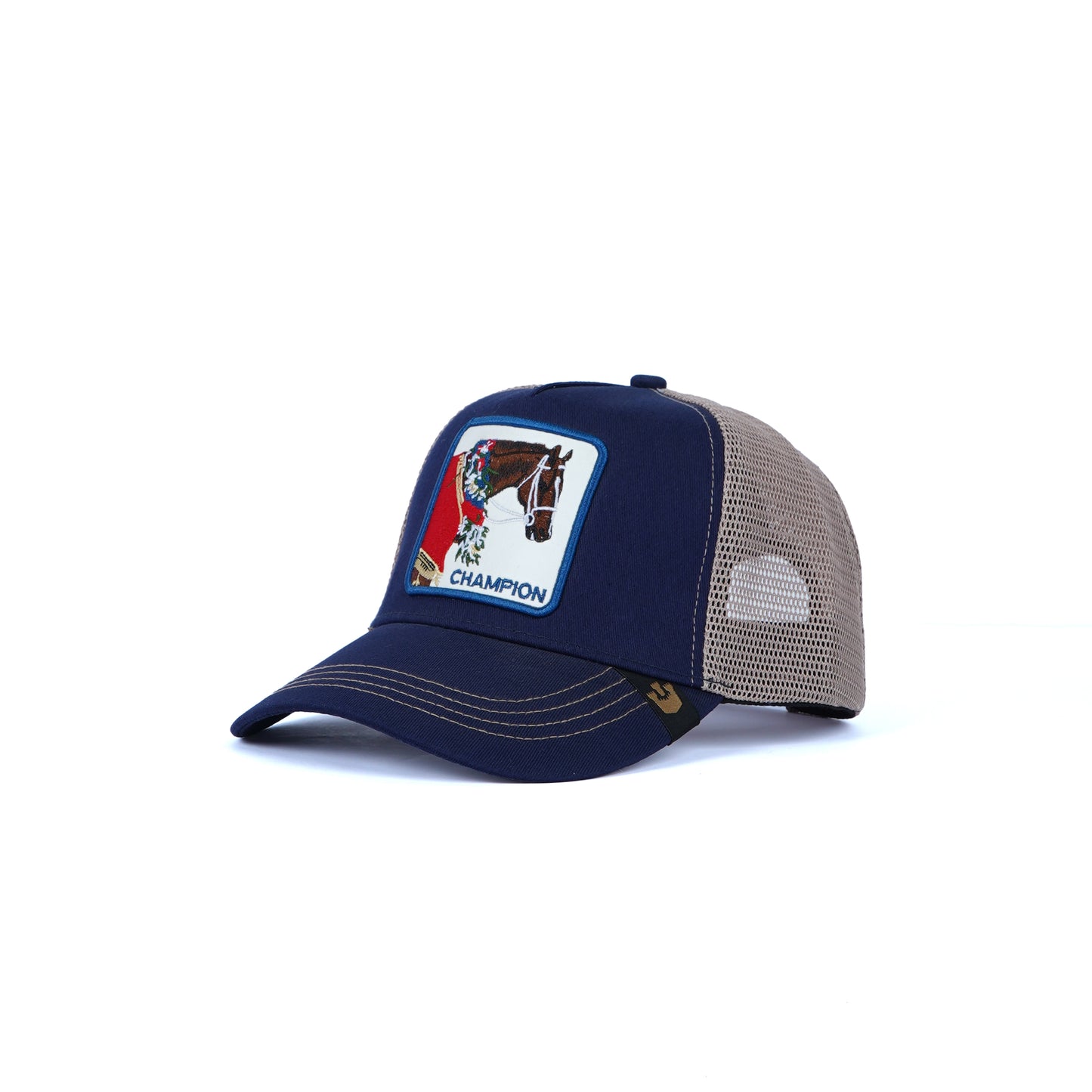 Unisex Mesh Cap with Champion Horse (Navy, Beige & Sky Blue)