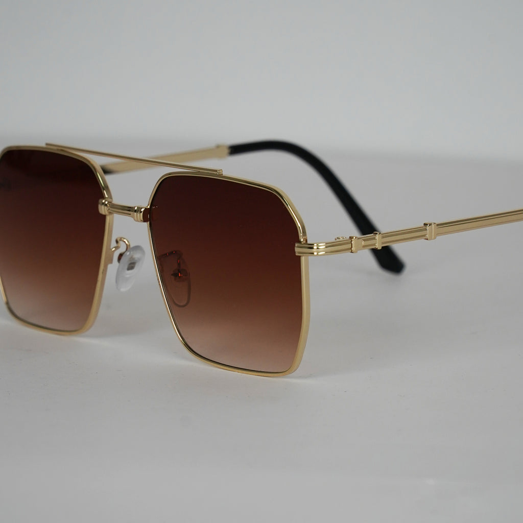 Unisex Black Rectangle With Gold Metal