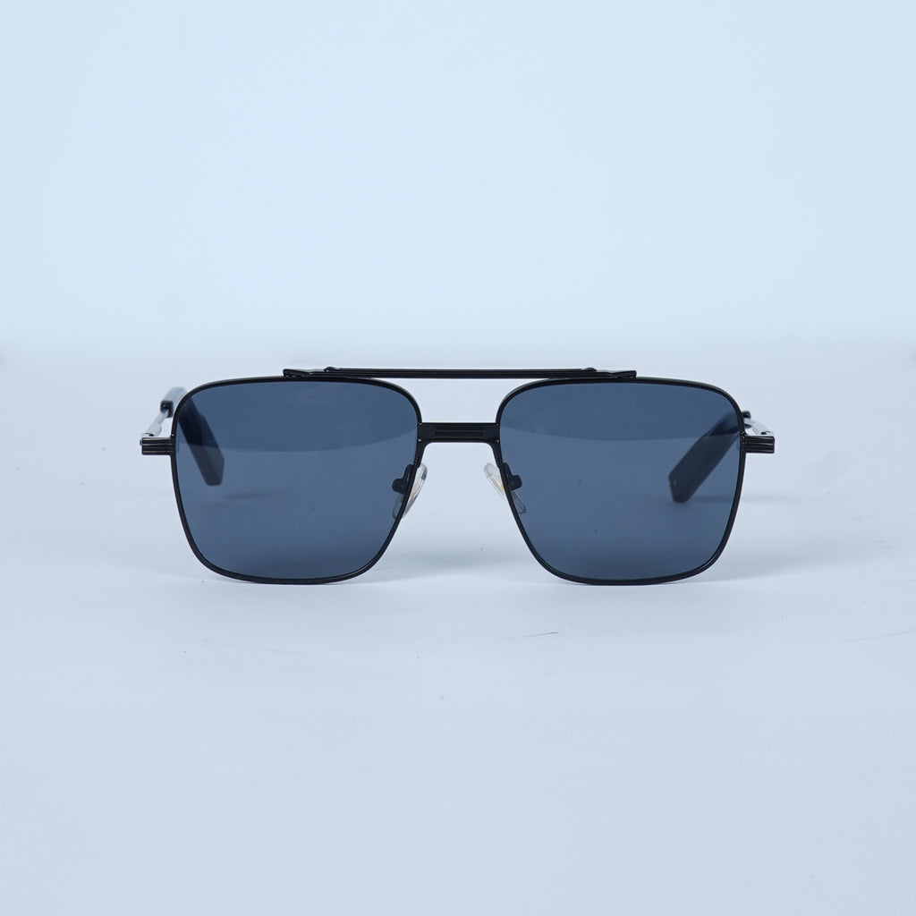 Unisex Black Square Sunglasses with Thin Metal Frame & Smoke Lenses