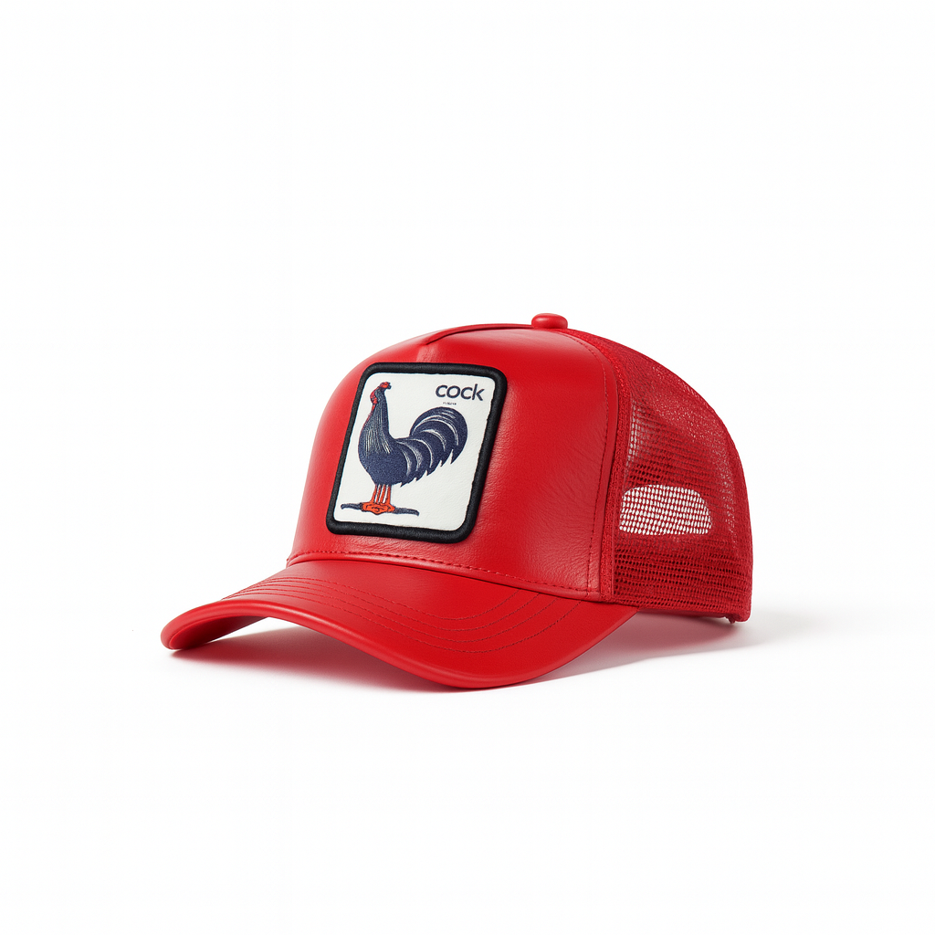Unisex Mesh Cap with Cock Patch (Red)