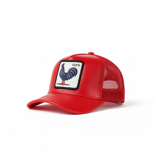 Unisex Mesh Cap with Cock Patch (Red)