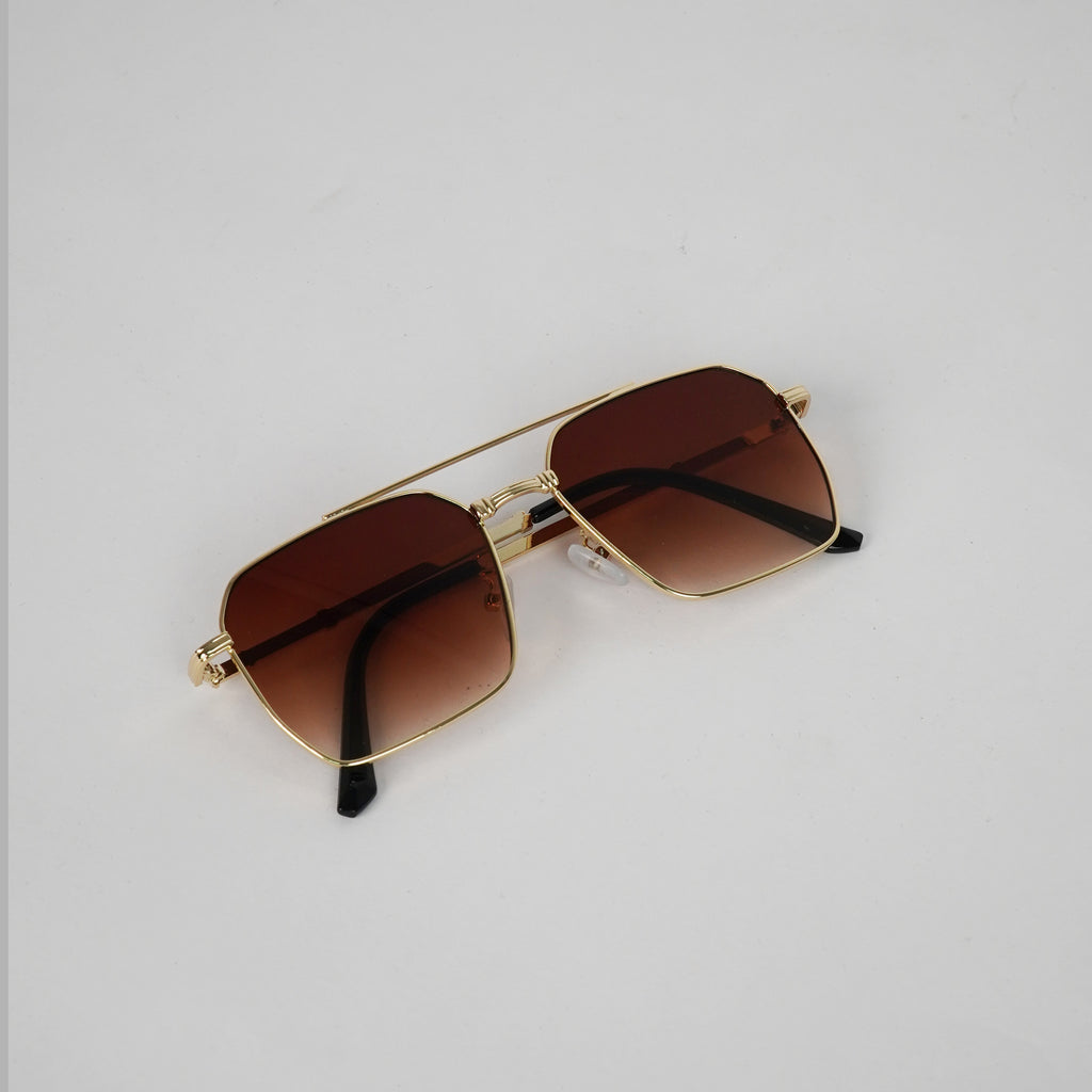 Unisex Black Rectangle With Gold Metal