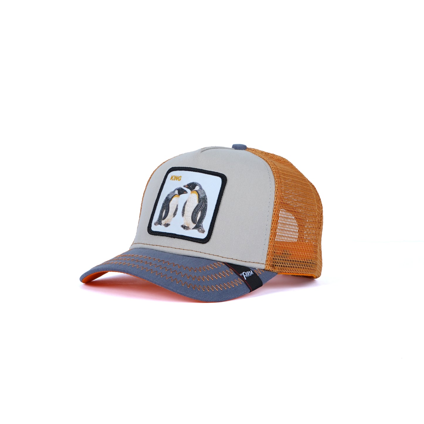 Unisex Mesh Cap with King Penguin (Beige, Navy & Dark Orange)