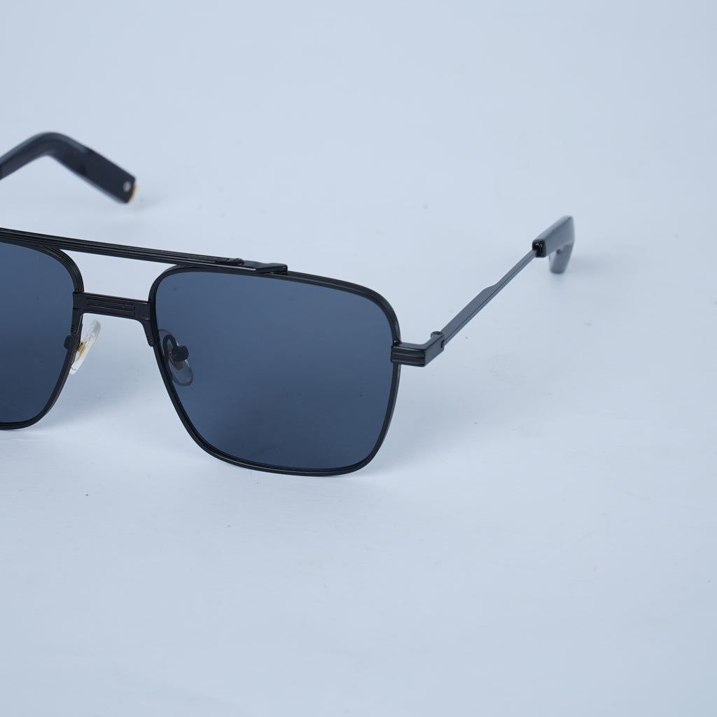 Unisex Black Square Sunglasses with Thin Metal Frame & Smoke Lenses