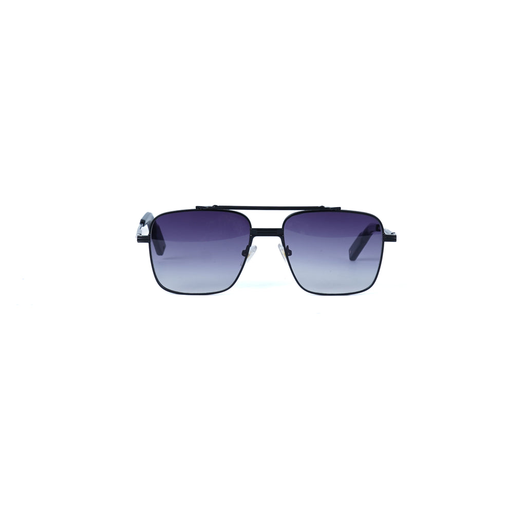 Unisex Flat-Top Black Sunglasses with Gradient Grey Lenses & Thin Metal Frame