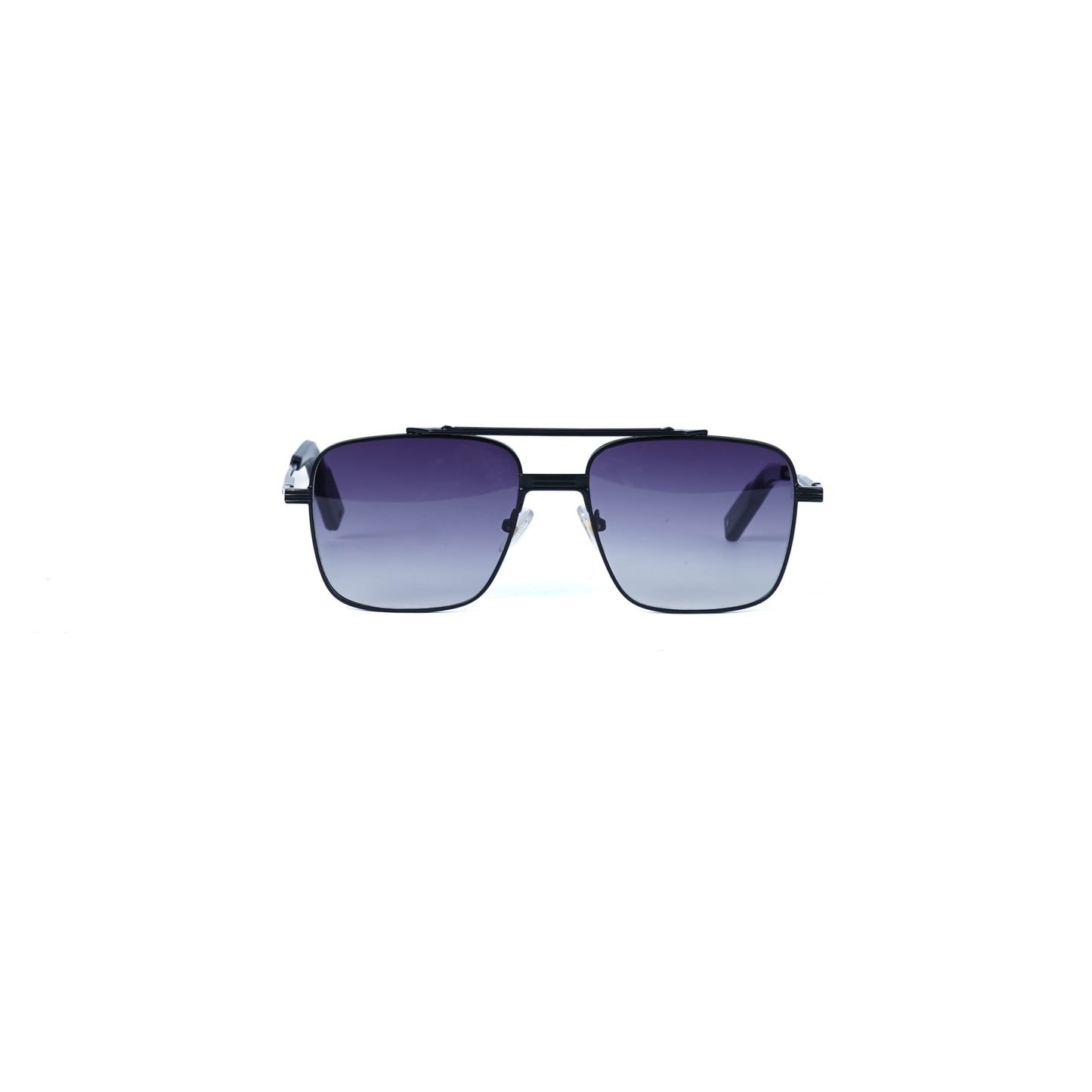 Unisex Flat-Top Black Sunglasses with Gradient Grey Lenses & Thin Metal Frame
