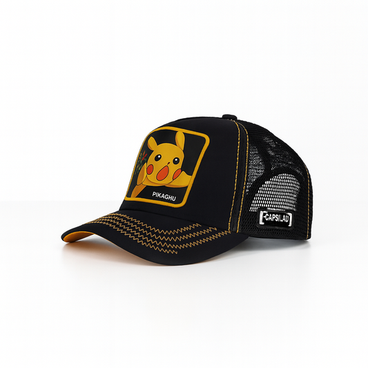 Unisex Mesh Cap with Pikachu Patch (Black & Yellow)
