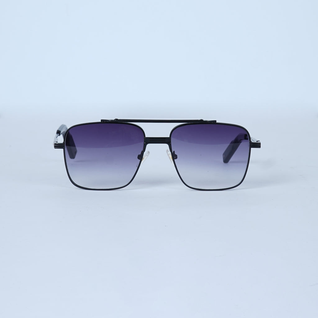 Unisex Flat-Top Black Sunglasses with Gradient Grey Lenses & Thin Metal Frame