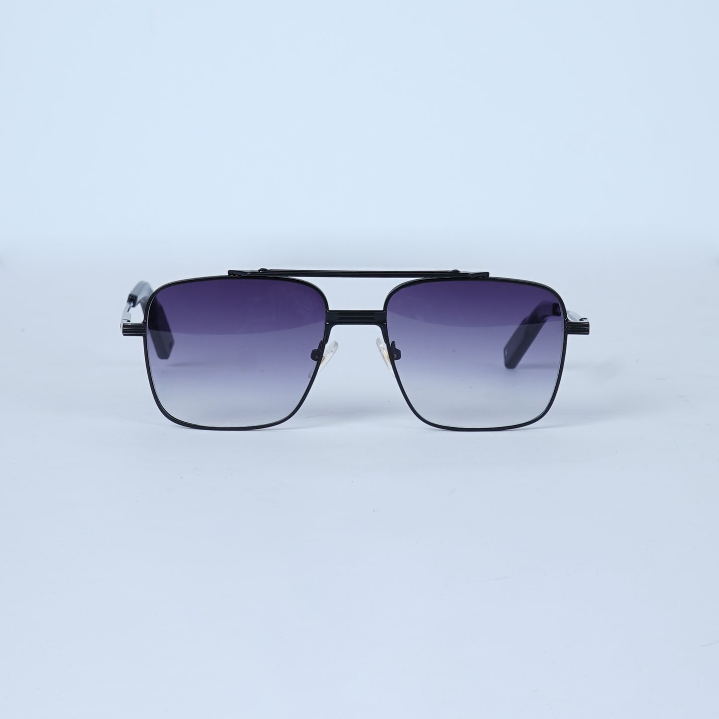 Unisex Flat-Top Black Sunglasses with Gradient Grey Lenses & Thin Metal Frame