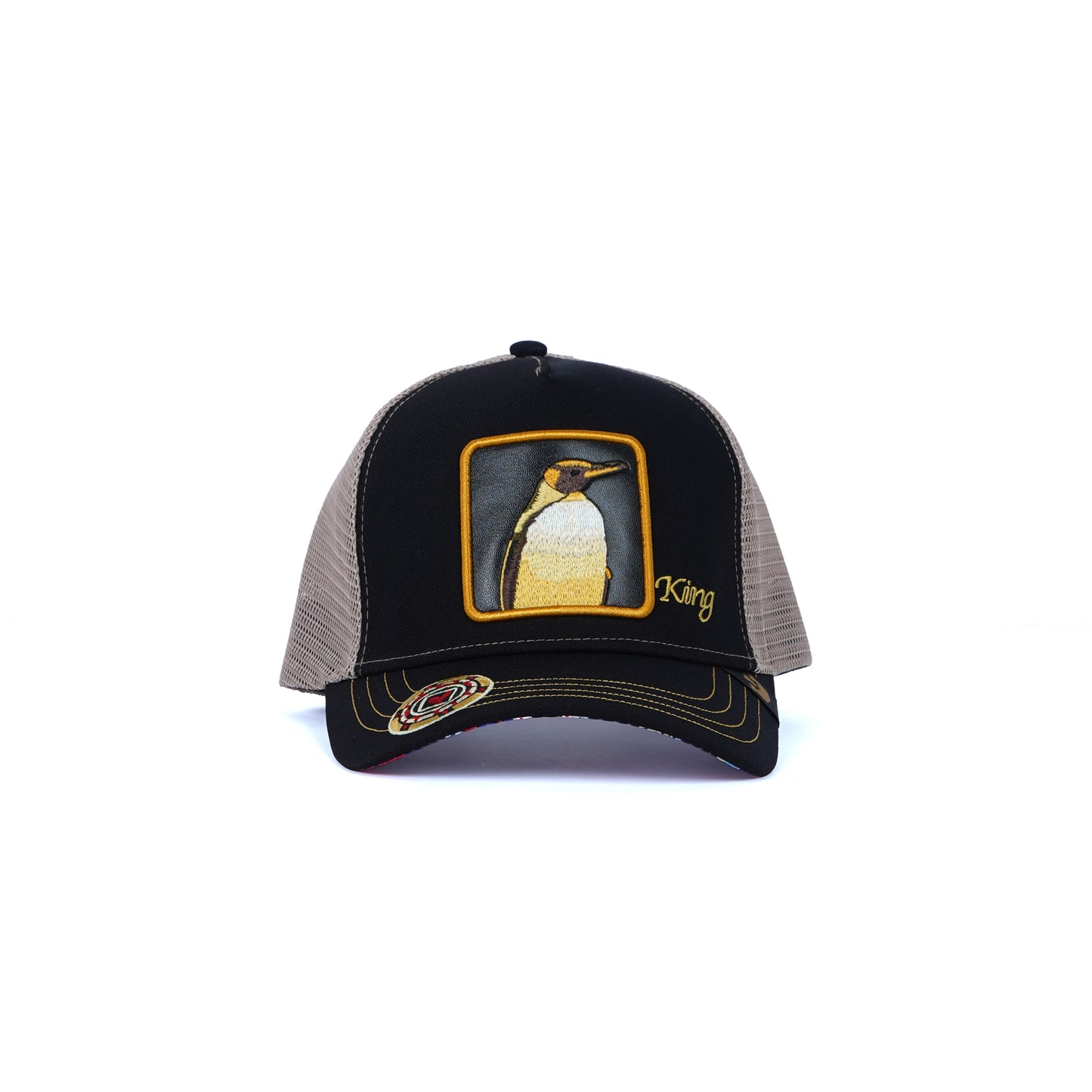 Unisex Mesh Cap with King Penguin (Black, Beige & Yellow-Gold)