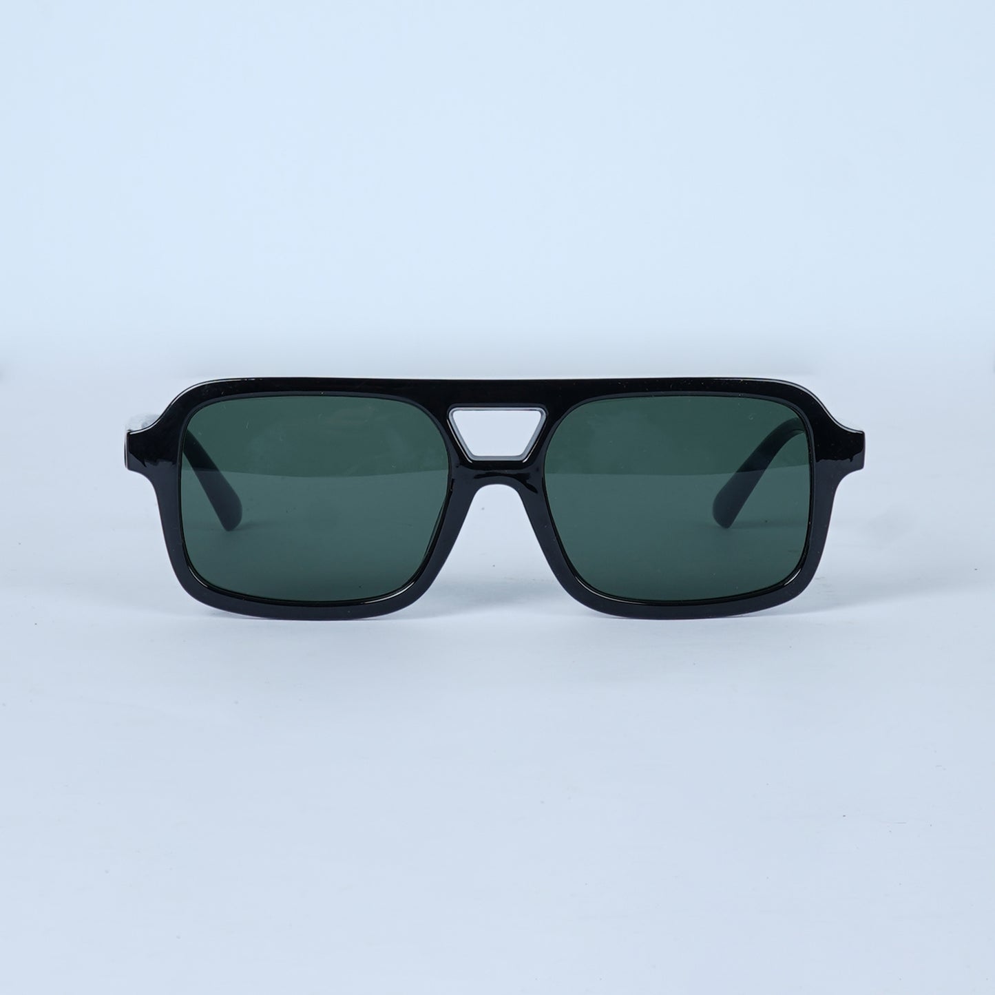 Unisex Black Rectangle Sunglasses with Green Lenses & Solid Frame
