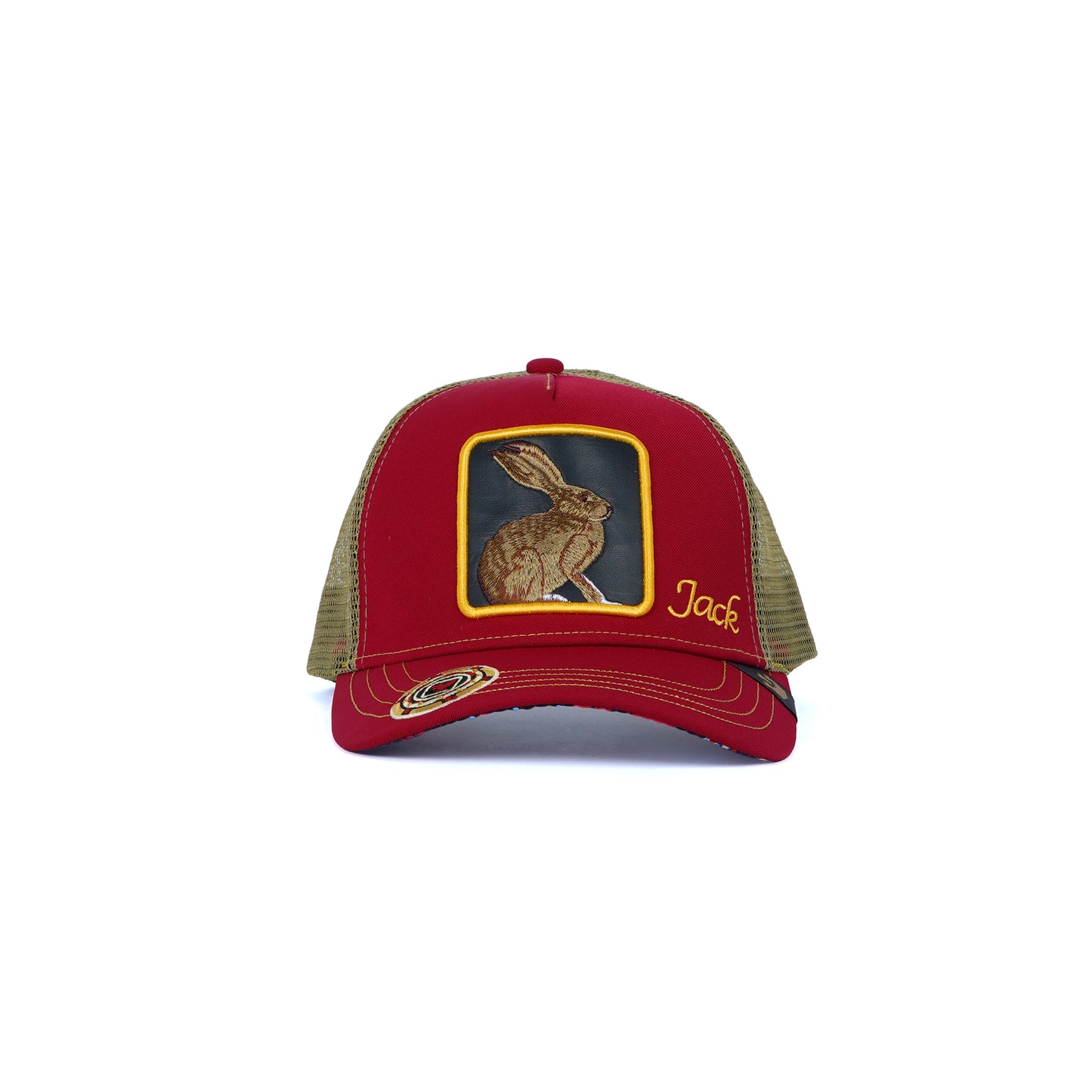 Unisex Mesh Cap with Jack Rabbit (Red / Beige)
