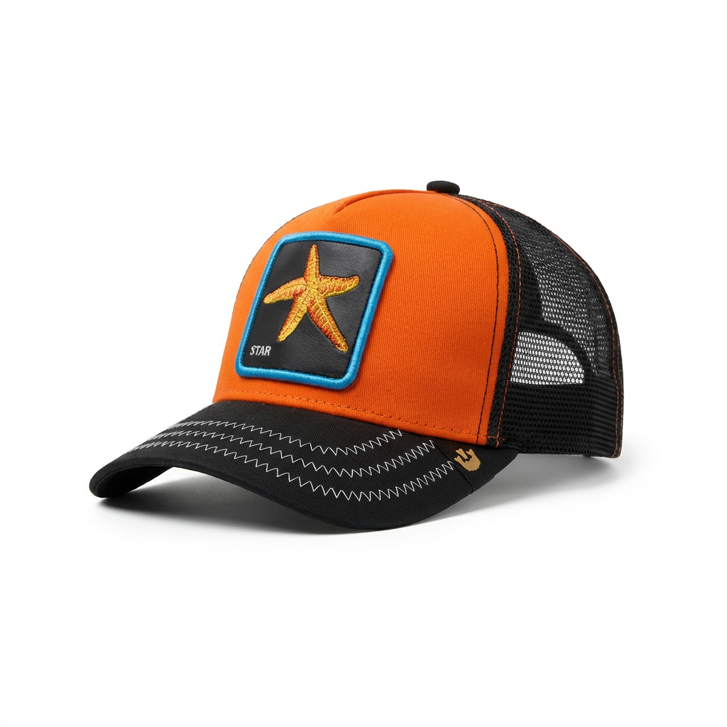 Unisex Mesh Cap With Starfish ( Orange / Black )
