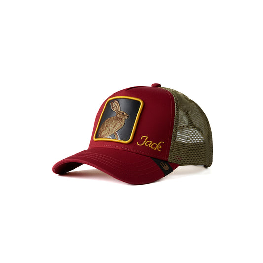 Unisex Mesh Cap with Jack Rabbit (Red / Beige)